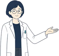 案内キャラクターのリツが、手のひらで教材を示している